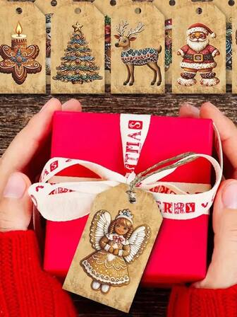 20 st/10 st vintage julklappsetiketter - 40 unika designer inklusive jultomten, pepparkaksgubben, snögubbemönster, med rep lämpliga för gör-det-själv-kort, julgransdekorationer och festdekorationer för semesterhus (), julklappsetiketter, jultomten, snögubbetema dekorativa kreativa presenter i trä hängande ornament, jul, rumsdekoration, heminredning, jul, rum, dekor, juldekoration, heminredning, inomhus juldekoration vinter