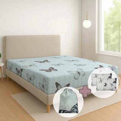 DuVlo Sábana De Cajón + 2 Fundas De Almohada Microfibra + Bolsita tacto algodón, de microfibra súper suave, diseños modernos, todas las medidas, Individual, Matrimonial, Queen y King