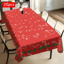 1/20pcs Christmas Tablecloth, Christmas Berry Pattern Tablecloth, Joyful Theme, Christmas Decoration, Suitable For Dining Room, Kitchen, Holiday Party Essential, Perfect Match For Home Decoration, Merry Christmas - Multicolor - View 14