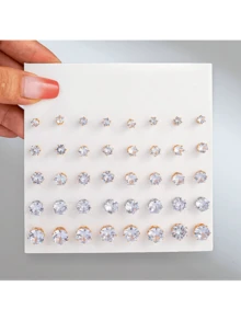 20 对闪亮迷你水钻耳环套装，欧美风格优雅时尚耳钉 - 水晶 - 查看 6