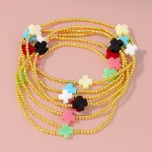 1 件轻奢 3 件多色系列装饰 2 毫米 18K 金属铜串珠手链，送给女性的优雅礼物，彩色串珠叠层手链 - 彩色 - 查看 2