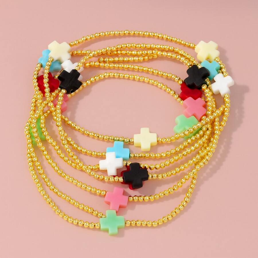 1 件轻奢 3 件多色系列装饰 2 毫米 18K 金属铜串珠手链，送给女性的优雅礼物，彩色串珠叠层手链