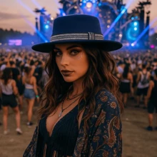 Paris Lurex Felt Hat With Medium Brim And Exclusive Band - 海洋 - 查看 1