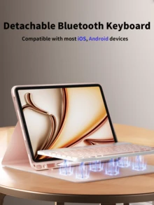 [Wireless Keyboard Case] Wireless BT Keyboard Case Compatible With Ipad Air 1/Air 2/Air 3/Air 4/Air 5/6, IPad 5th/6th/7th/8th/9th/10th/11th Generation, IPad Pro 11 Inch 2018/2020/2021/2022 ,Compatible With Samsung Galaxy Tab And Redmi Pad Se - Soft TPU Back Cover With Magnetically Detachable And Pen Holder(Pink)