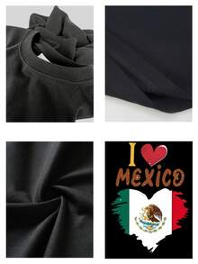 Camiseta holgada con estampado de la bandera de México para mujer. Suave y cómoda, confeccionada en mezcla de algodón, una prenda informal y elegante, perfecta para el verano y como souvenir de viaje. - Negro - Ver 4