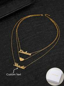A Love Custom Multi-Layer Stainless Steel English Name Personalized Pendant Necklace, Light Luxury Style, Suitable For Attending Events, Out Of The Travel Wear Light Luxury Fashion Items - Multicolor - View 2