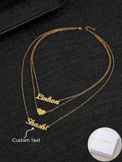 A Love Custom Multi-Layer Stainless Steel English Name Personalized Pendant Necklace, Light Luxury Style, Suitable For Attending Events, Out Of The Travel Wear Light Luxury Fashion Items