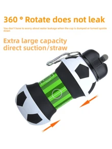 1 pièce Gourde pliable grande capacité de 550 ml, gourde en silicone portable, forme de ballon de football, convient aux femmes, grande capacité, apparence attrayante, shaker, marquages horaires, bouteille en verre pour jus, bouteille d'eau, convient pour les voyages, l'extérieur, le camping, bouteille d'eau transparente portable, tasse paille d'été, gourde de sport et fitness extérieur, gourde d'eau portable pour étudiant, gourde de rentrée scolaire