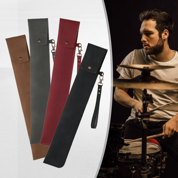 鼓棒包，便携式鼓棒包和鼓棒盒，PU皮革鼓棒架，带可拆卸腕带，适用于所有鼓棒和打击槌，鼓手礼物