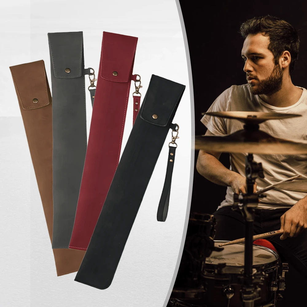 Drum Stick Bag,Portable Drumstick Bag & Case,PU Leather Drumstick Holder With Detachable Wrist Strap For All Drumsticks And Percussion Mallets,Gift For Drummer
