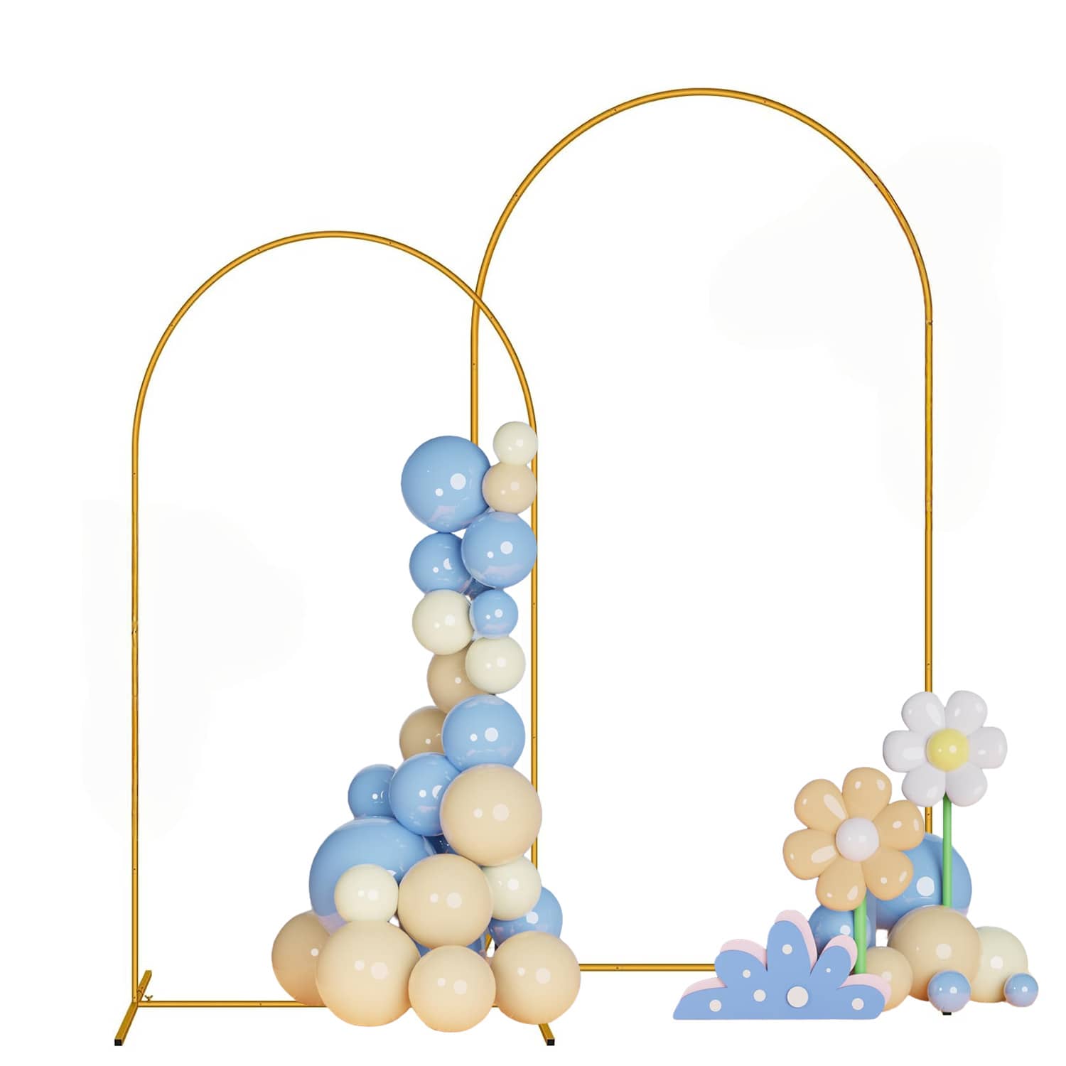 2 Pack Metal Arch Backdrop Stand(7.2FT/6FT), Decorative Balloon Arch Stand, Easy Assembly Gold Wedding Arch, Stable Backdrop Arch Stand For Wedding Ceremony, Birthday Party, Baby Shower - 金色 - 查看 1
