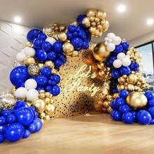 126pcs Navy Blue And Gold Balloon Arch Kit, Includes 18", 12", 10", 5" Navy Blue, Metallic Gold, White Balloons For Graduation, Birthday, Wedding Party Decor - 彩色 - 查看 2