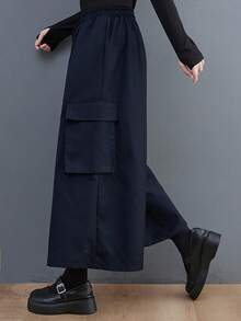 大码女式时尚宽松工装阔腿裤 - 藍色 - 查看 4