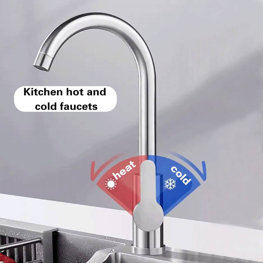 1 Set Of Faucet, Easy To Install, 360 Degree Rotating Nozzle, Convenient For Cleaning Various Corners Of The Basin, Suitable For Single And Multiple Bowl Shaped Sinks In The Kitchen Or Bar - Silver - View 1