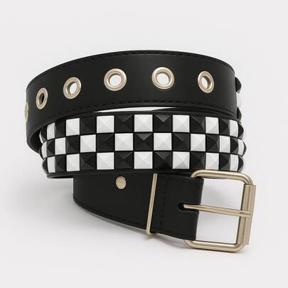Cinto Spike Scene Preto e Branco Rock and Roll