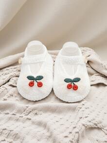 1 Pair Baby Girls' Cherry Mary Jane Ankle Boots, White Knit With Button Strap - Putih - View 4