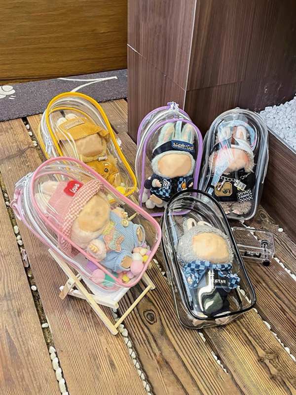 1PC (Doll Not Included) For Labubu Display Case Dust-Proof Storage Bag - Large, Portable And Waterproof PVC Storage Bag With Key Ring For Plush Toys, Cables, Headphones, Cosmetics And Accessories - Perfect For Christmas, Valentine's Day, Back To School Gifts, New Year Gifts, Decorative Storage Boxes