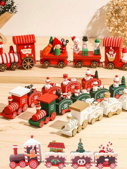 1 件彩绘圣诞四节火车装饰，有木质和塑料材质可选，圣诞派对礼物，可爱窗户花园木制圣诞餐桌装饰派对装饰圣诞装饰吊坠圣诞快乐，新年装饰