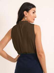 Women's Social Blouse, High Neck, Button On The Back, Super Fashion - Rỉ Nâu - Xem 2