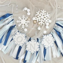 Christmas Handmade Pink White Blue Snowflakes High Chair Banner For Boys Girls Winter Wonderland Birthday Party Decoration