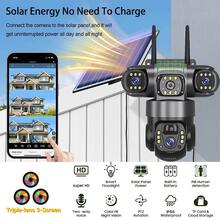 V380Pro Wireless Remote Camera, 2.4GHz WiFi Outdoor Solar Powered Surveillance Camera, 360° No-Dead-Angle View, 15MP HD, Dual-Way Audio, Motion Tracking, Alarm Push, Suitable For Outdoor, Sports Field, Ranch, Garden And Other Wireless Monitoring, Built-In Battery Pack, Solar Panel Powered For Year-Round Uninterrupted Operation