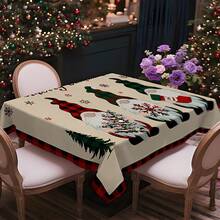 1/20 Piezas Mantel de Navidad, Diseño de Estampado de Gnomos, Tela de Poliéster, Tejido, Mantel Rectangular, Decoración Festiva para el Hogar y la Cocina, Mantel Festivo de Navidad, Regalo de Navidad