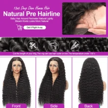 CEXXY Perruque brésilienne 7x5 à ondulations profondes, modèle femme, perruque en dentelle haute définition, pré-coupée avec baby hairs, perruque 13x6 sans colle, pose sans colle, perruque en dentelle 360° en cheveux humains naturels - SPure Natural - Voir 9