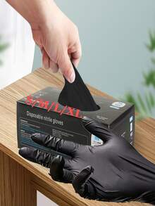 100/50/4pcs Black, Disposable Nitrile Gloves, Hair Removal, Fingertip Design, Kitchen Cleaning Tool, Mother's Gift, Protects Mother's Hands, A Kitchen Essential, Christmas Cleaning Tool Cheap Powder-Free Latex-Free Gloves,Hair Removal Household Cleaning Gloves, Waterproof Gloves - Multicolor - View 8