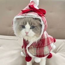 1 件宠物狗猫毛绒保暖斗篷，可爱圣诞新年装饰服装，适合狗和猫 - 紅白色 - 查看 4