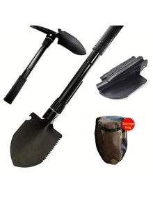 1pc Military Camping Shovel Survival Equipment, Entry Tool With Carrying Bag, Metal HandlePortable Foldable Truck Mounted Engineer Shovel Tent Outdoor Shovel Self-Defense Survival Tool Compass Storage Bag 5-In -1 Compact Survival Shovel: Durable Tactical Stainless Steel Shovel With Compass, Saw And Outdoor Adventure Bottle Opener Folding Shovel For Gardening, - Multicolor - View 1