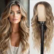 22 Inch Gold Gradient Long Water Wave Wig, Comfortable And Easy To Wear, Even Beginners Can Easily Learn, Suitable For Various Occasions - 漸變金色 - 查看 1