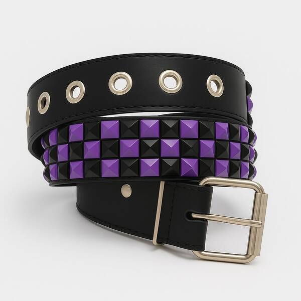 Cinto Spike Scene Preto e Roxo Rock and Roll