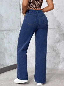 Jeans que te hacen sentir como LA REINA del street style Pantalones Larga Duración y Suelta Mezclilla Jeans Pierna acampanados Talla Grande para Mujer Azul Claro Cintura Alta Elásticos - Azul - Ver 3