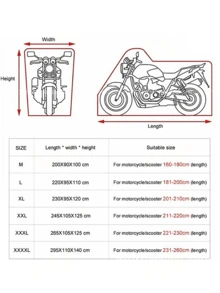这款一体式黑色自行车/摩托车罩配有钥匙孔和储物袋，以及反光安全带和夜间使用的松紧带。可容纳 1-3 辆自行车。采用厚实耐用的牛津布制成，具有防水、防晒、防尘、防风和防紫外线功能。适用于重型公路自行车、山地自行车、全地形车、电动自行车、摩托车和 BMX 自行车。