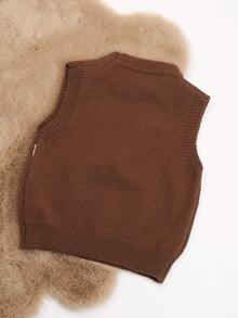 1pc Baby Boy Sweater/Baby Girl Vest Pullover, Puppy Floral Pattern, Cute Knit Sweater For Toddler Girls, Suitable For Spring & Autumn - Chocolate Brown - View 3