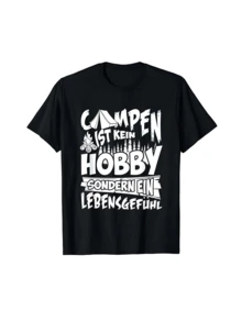 Bequemes Camping ist nicht nur ein Hobby, sondern ein Lifestyle-T-Shirt mit Rundhalsausschnitt und Grafikdruck für Herren, weicher Baumwollstoff, klassische Passform, perfekt für Outdoor-Abenteuer, Freizeitkleidung. - Schwarz - Übersicht 1