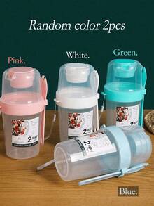 1PC Creative Double-Layer Salad Cup, Oatmeal Cup With Spoon And Lid, Low-Fat Milk Cup, Yogurt Cup, Portable Fruit And Vegetable Milk Cup, Cup, Water Cup, Pearl Milk Tea Cup, Coffee Cup, Suitable For Picnic Camping Portable Cup, School Supplies, Unique Gift