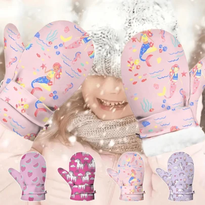 Binomata 1 Pair Toddler Boys & Girls Cartoon Waterproof Warm Winter Gloves, M Size For 1-3 Years, L Size For 3-8 Years, Outdoor Snow Ski Mittens