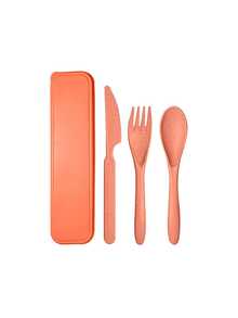 4件套可重复使用旅行餐具套装，带收纳盒，便携式塑料叉勺刀，露营餐具套装，成人午餐餐具，户外野餐餐具，厨房用具，学习用品，返校季 - 彩色 - 查看 16