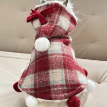 1 件宠物狗猫毛绒保暖斗篷，可爱圣诞新年装饰服装，适合狗和猫 - 紅白色 - 查看 3