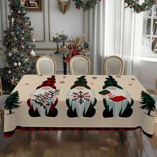 1/20 Piezas Mantel de Navidad, Diseño de Estampado de Gnomos, Tela de Poliéster, Tejido, Mantel Rectangular, Decoración Festiva para el Hogar y la Cocina, Mantel Festivo de Navidad, Regalo de Navidad