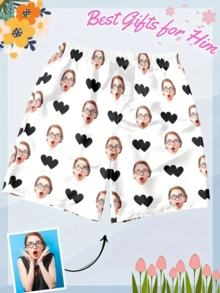 Printstory Customized Men's Pajama Shorts, Can Print Any Pattern, Unique Personalized Gift, Suitable For Family, Friends And Holiday Gatherings - White - View 1