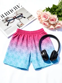 Men's Summer Starry Sky Pattern Sports Short Drawstring Waist Basketball Shorts Pants Casual Sports Shorts - Độ dốc màu đỏ và xanh - Xem 3
