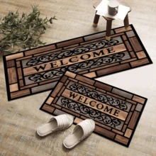 1pc Vintage-Style Doormat, High-Quality Faux Wood Grain Entrance Mat, Non-Slip Backing, European-Style Home Decor Porch Mat, Elegant Entryway Accessory Suitable For Kitchen, Dining Room, Living Room, Foyer, Outdoor Use
