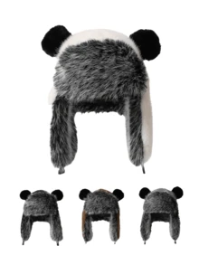 1 pieza Orejeras de imitación de piel con orejas de panda lindas para mujer, gorro trampero a prueba de viento para exteriores, ciclismo, esquí