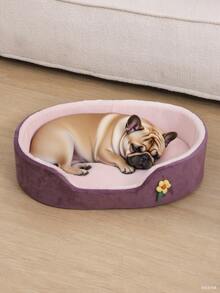 LANGXINGCS 1pc Soft Oval Pet Bed, Flower Decorated Pet Cat Bed, Comfortable Non-Slip Waterproof Oval Pet Nest For Indoor Use Of Medium/Small Pets - Multicolor - View 7