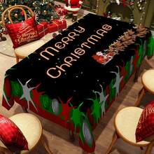 1/20 piezas Mantel de Navidad, fondo negro, diseño impreso con estampado de Papá Noel y ciervos, decoración de mesa y el regalo perfecto para amigos, adecuado para uso en el hogar, cocina, terraza de restaurante, interior y exterior durante la temporada navideña