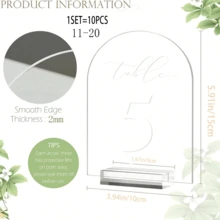 1-40 Transparent Acrylic Arch-Shaped Table Numbers With Acrylic Stands, Clear Acrylic Arch Table Numbers With Bases, Suitable For Wedding, Reception, Party, Event Decoration, Summer Birthday Gift, Beach, Back To School, Room Decor
