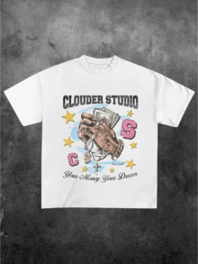 Plus Size Men's,Clouder Studio Bewe Full Have Juts Your Money Your Dream ,(1 Pcs )100% Cotton Casual Printed T-Shirt,Crew Neck Short Sleeve,220g  Cotton T-Shirt,For Going Out,Gift,Summer,Unisex - trắng - Xem 1