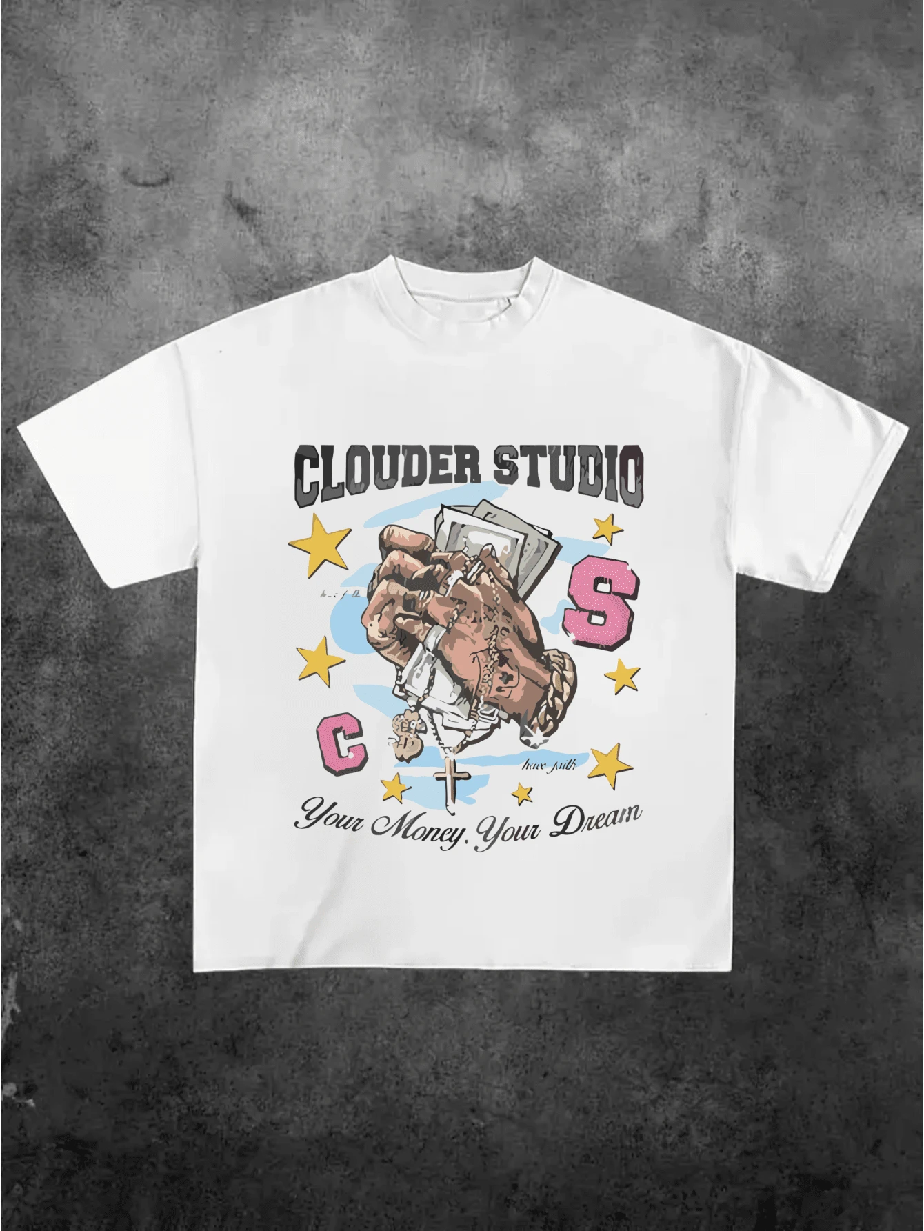 Plus Size Men's,Clouder Studio Bewe Full Have Juts Your Money Your Dream ,(1 Pcs )100% Cotton Casual Printed T-Shirt,Crew Neck Short Sleeve,220g Cotton T-Shirt,For Going Out,Gift,Summer,Unisex - trắng - Xem 1